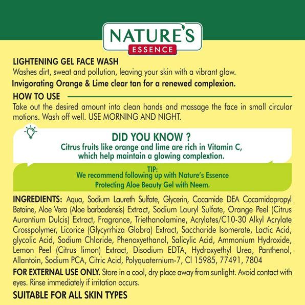 Natures Essence Lightening Gel Face Wash Orange & Lime 65Ml
