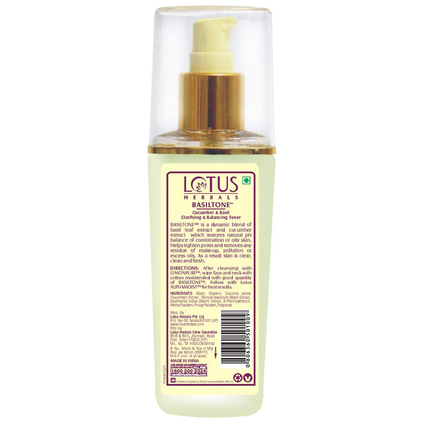 Lotus Herbal Basiltone Cucumber & Basil Clarifying & Balancing Toner 100ml
