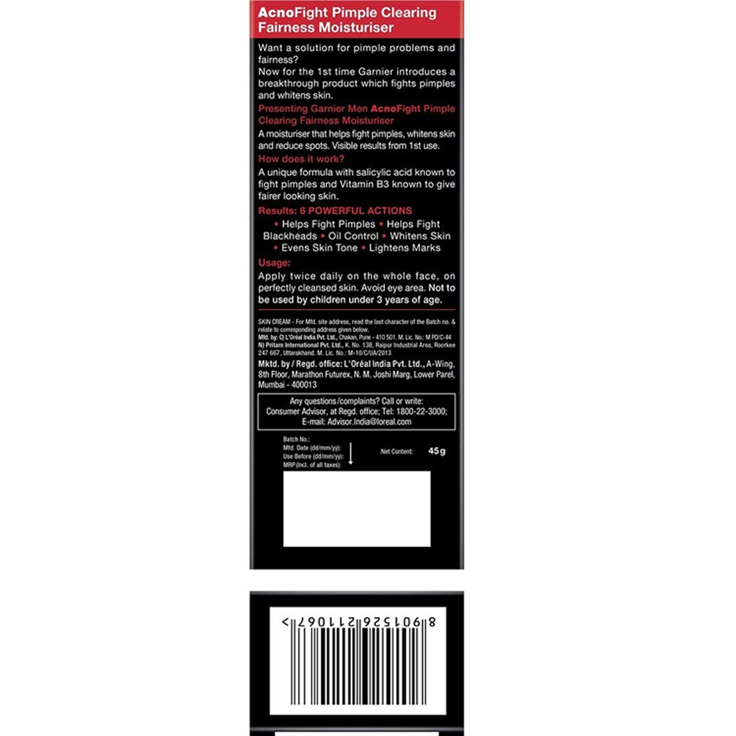 Garnier Men Acno Fight Pimple Clearing Brightening Moisturiser 45G