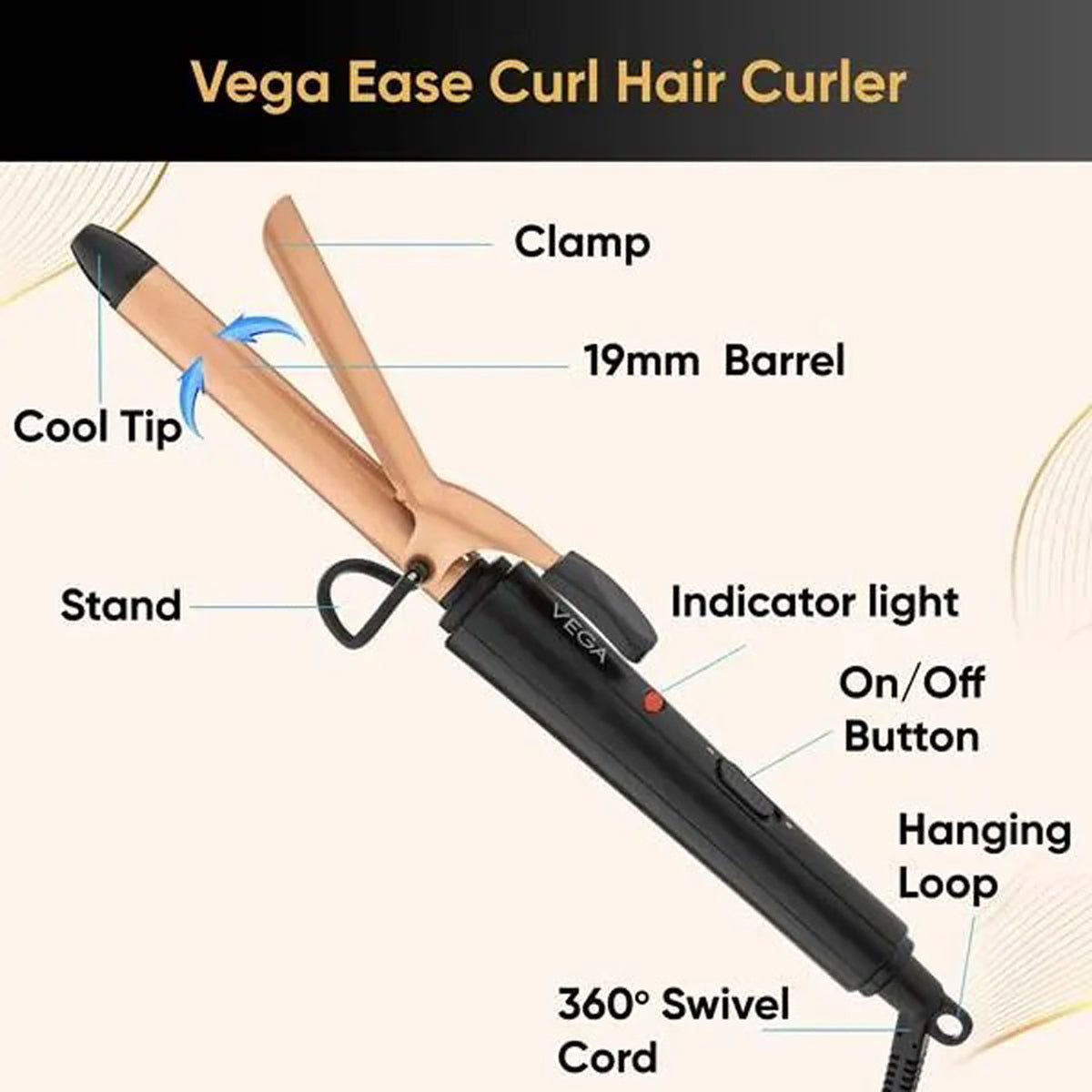 Vega Ease Curl Hair Curler (19Mm Barrel) - Vhch-01