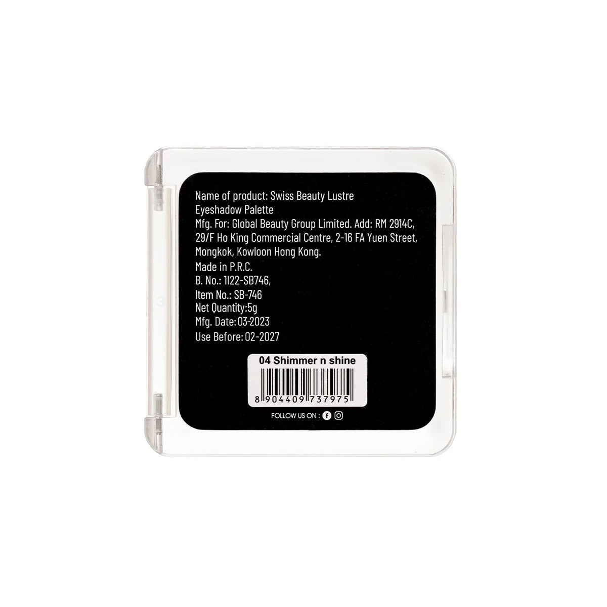 Swiss Beauty Lustre Eyeshadow Palette 5G