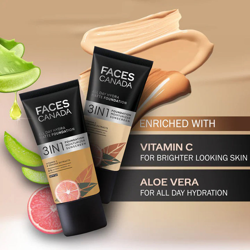 Faces 3 In 1 Foundation+ Fixer Spray Glow Kit 25Ml+50Ml