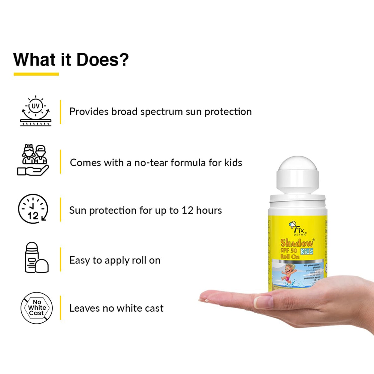 Fixderma Shadow Spf 50 Roll On Sunscreen For Kids