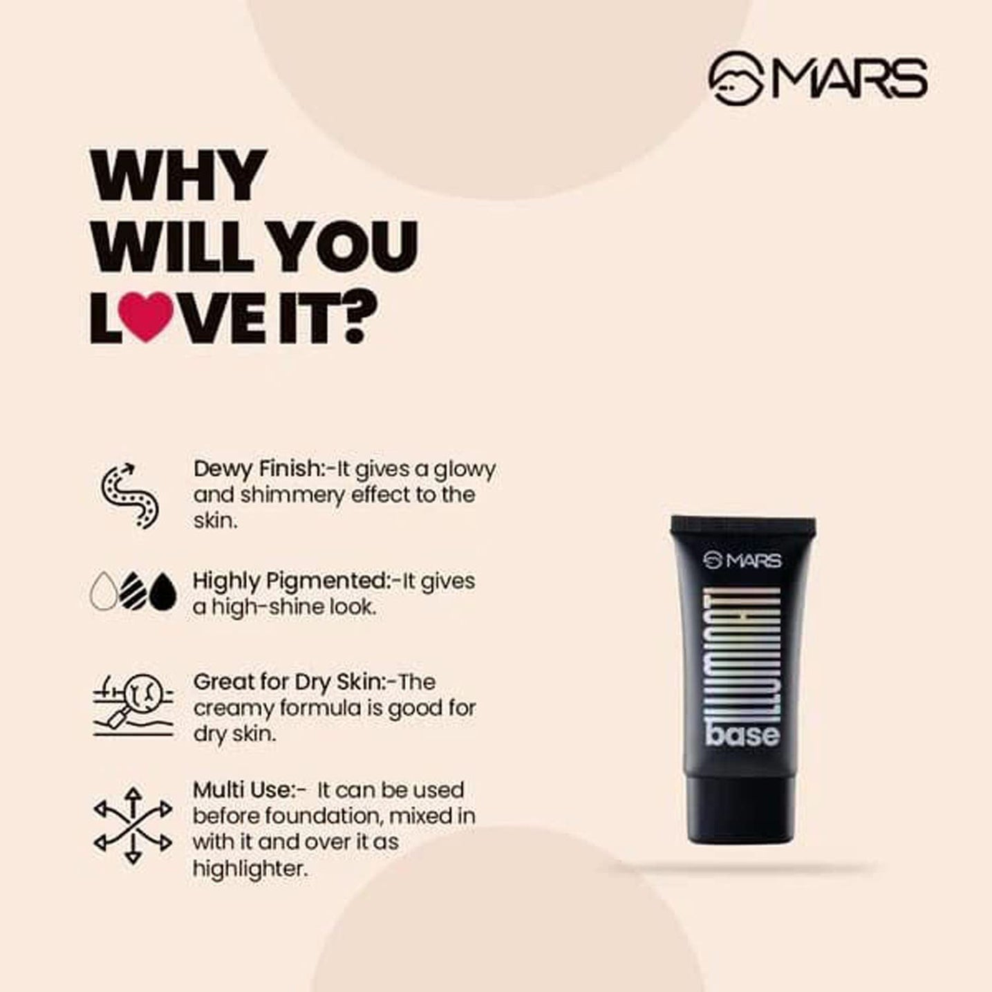 Mars Illuminati Base Primer +Strobe Cream + Highlighter 45Ml