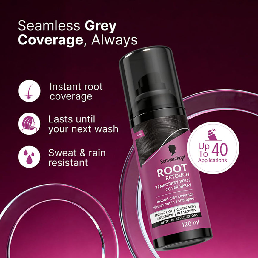 Schwarzkopf Root Retouch Temporary Root Cover Spray for Instant Grey Coverage 120ML