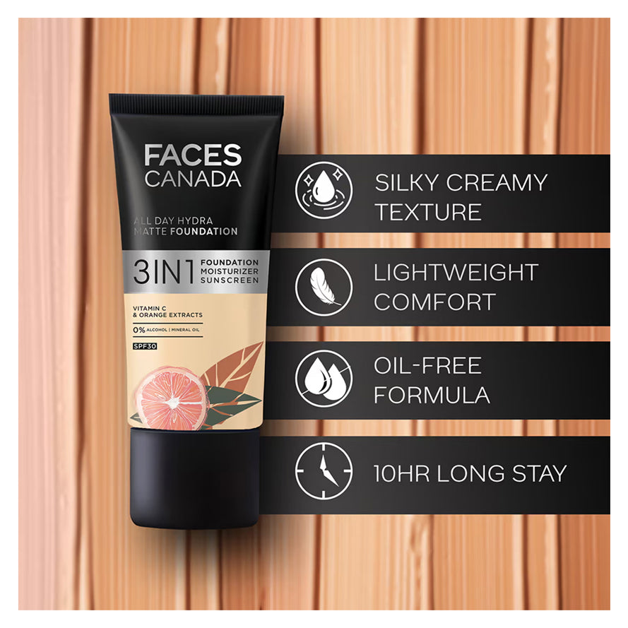 Faces 3 In 1 All Day Hydra Matte Foundation 30ML