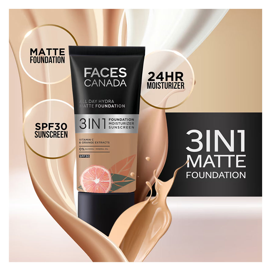 Faces 3 In 1 All Day Hydra Matte Foundation 30ML