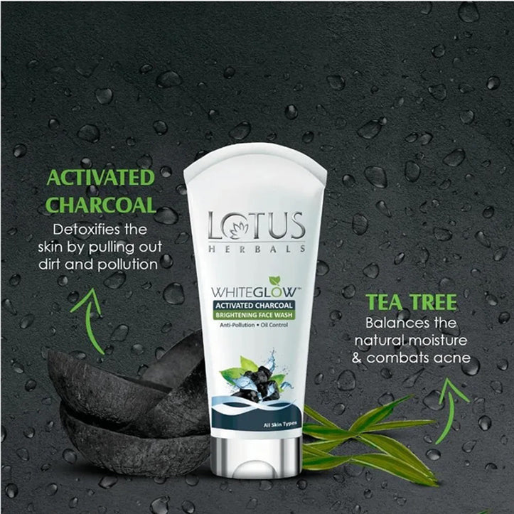 Lotus Herbals Whiteglow Activated Charcoal Anti-Pollution Brightening Facewash