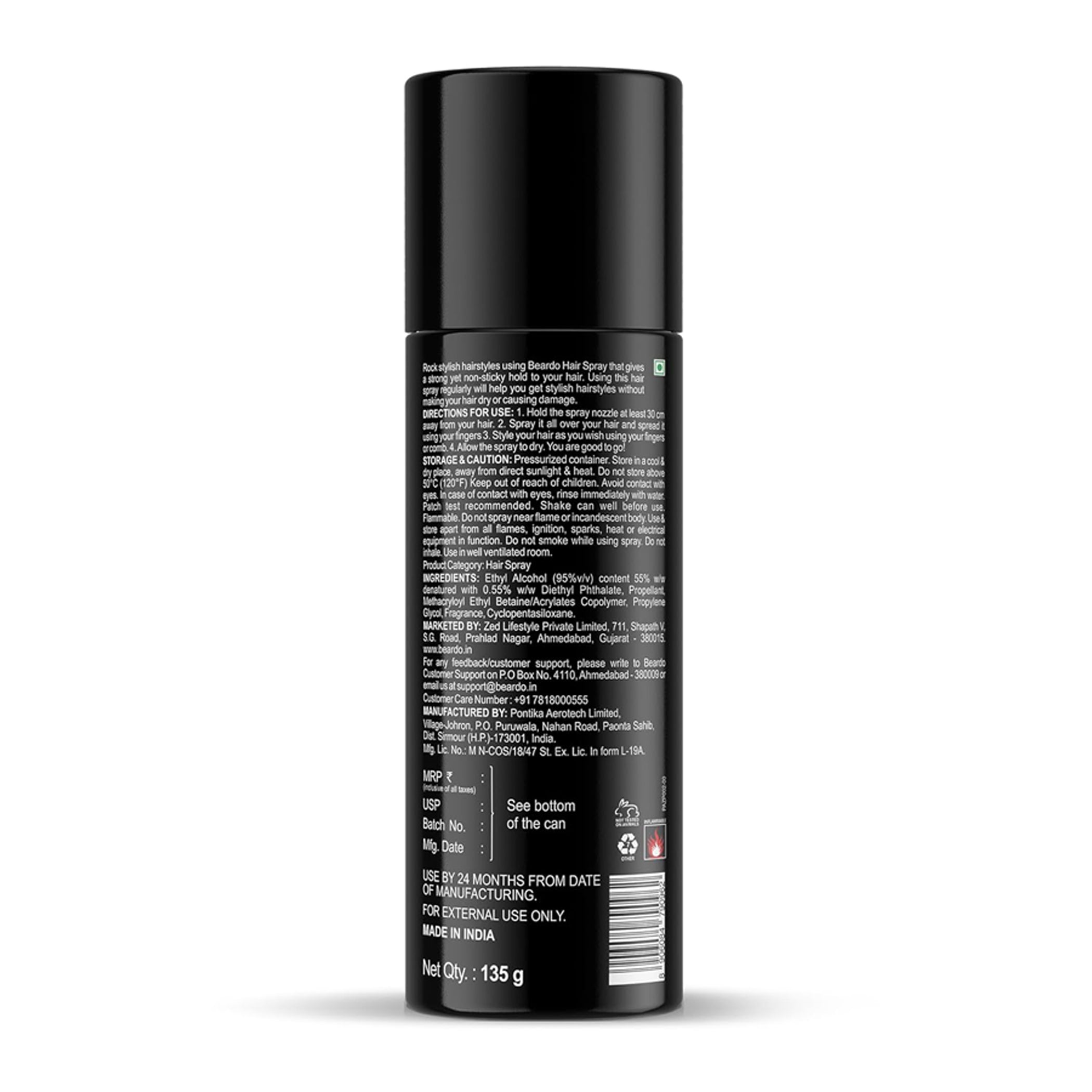 Beardo Strong Hold Hair Spray For Men 192Ml