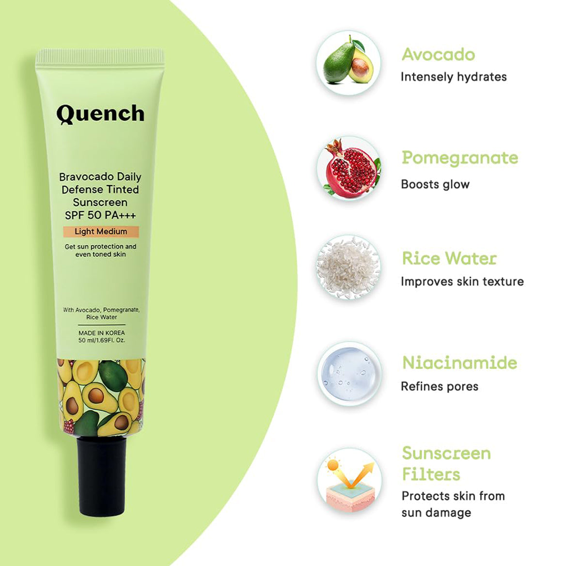 Quench Bravocado Daily Defense Tinted Sunscreen Spf 50 Pa+++ 50Ml