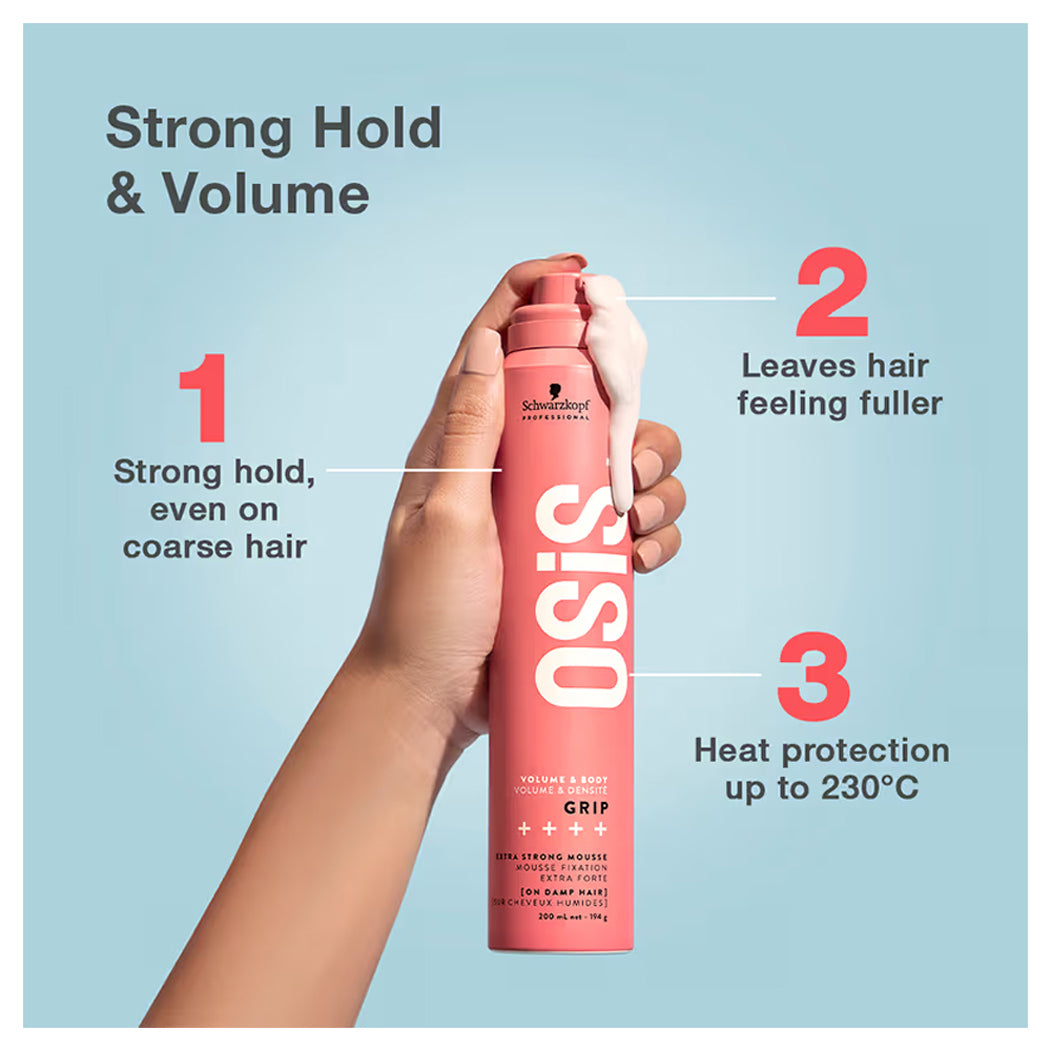 Schwarzkopf Professional Osis+Grip Extra Strong Mousse For Volume & Body 200Ml