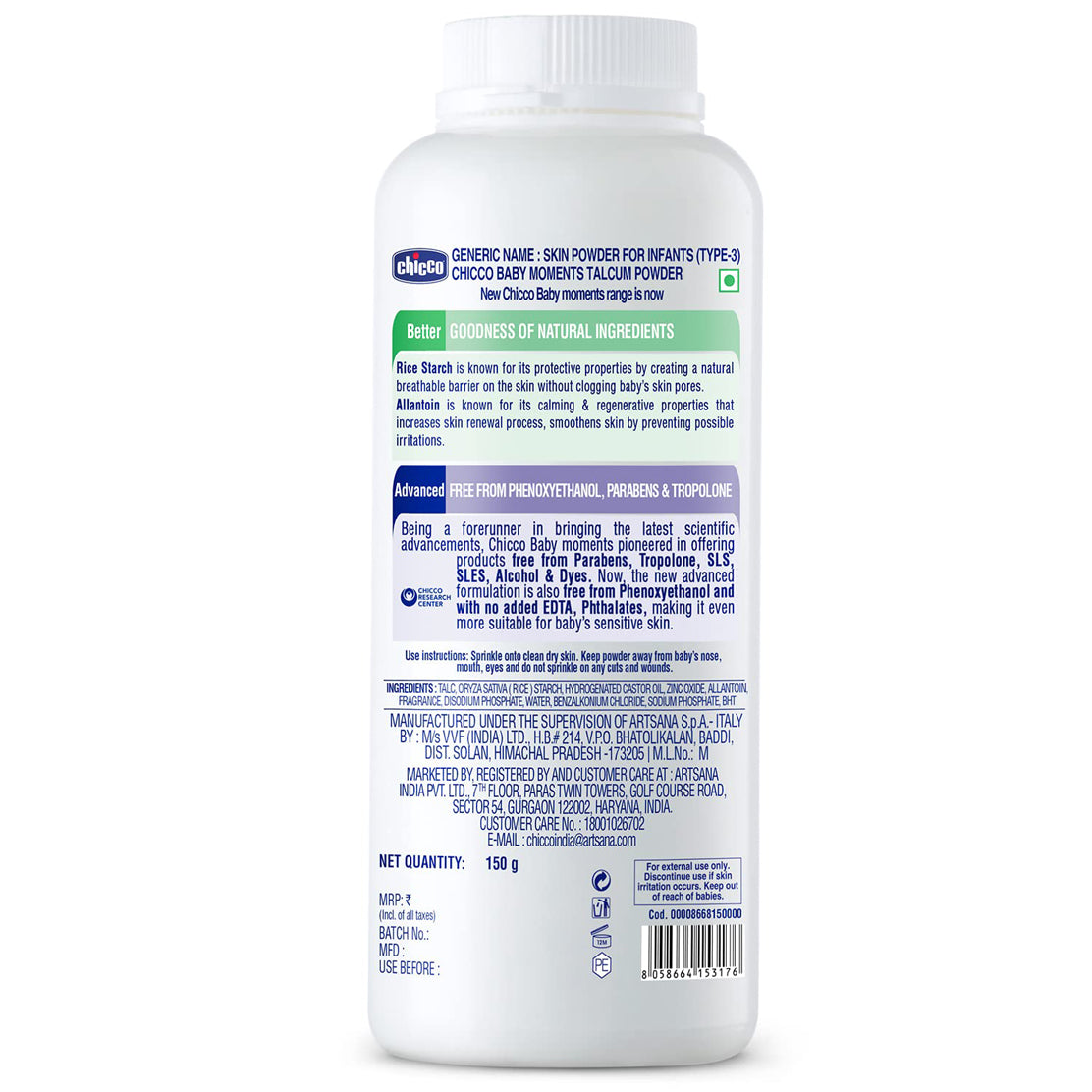 Chicco Baby Talcum Powder Rice Starch & Allantion
