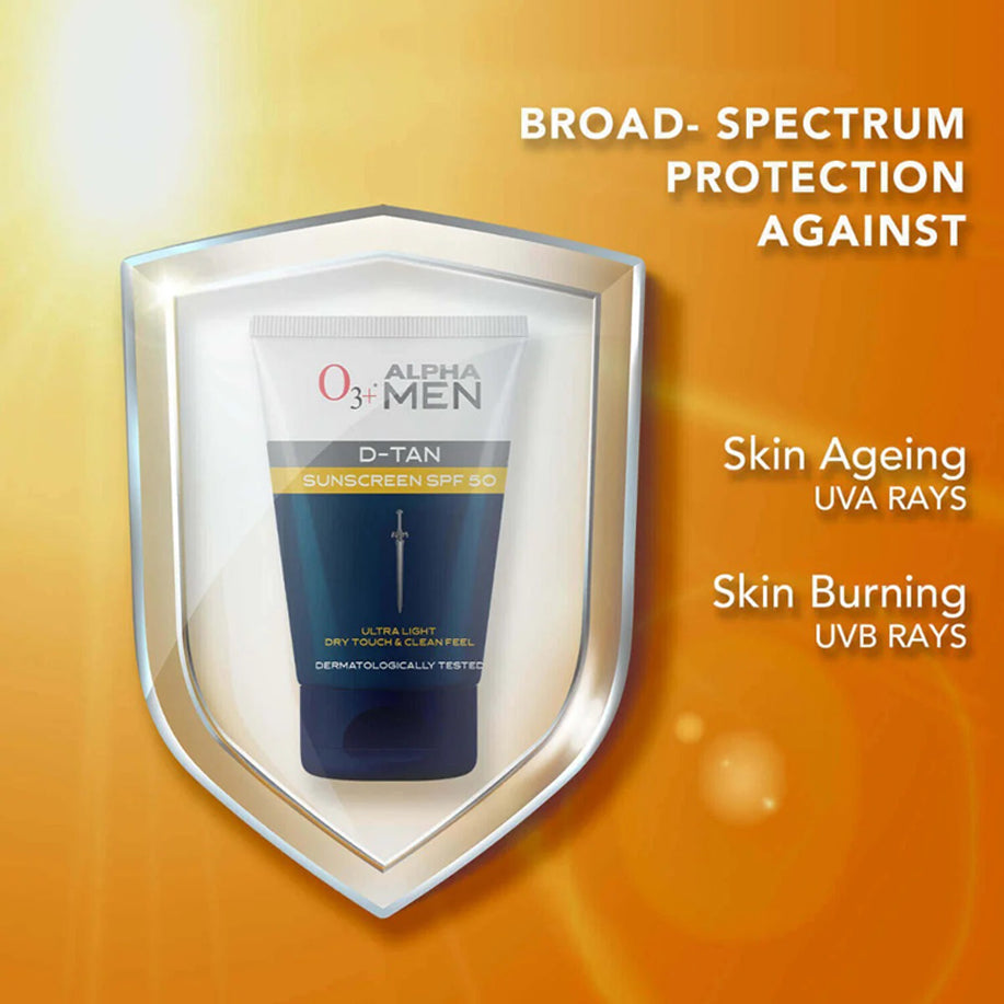 O3+ Alpha Men D-Tan Sunscreen Spf 50 Ultra Light Dry Touch & Clean Feel