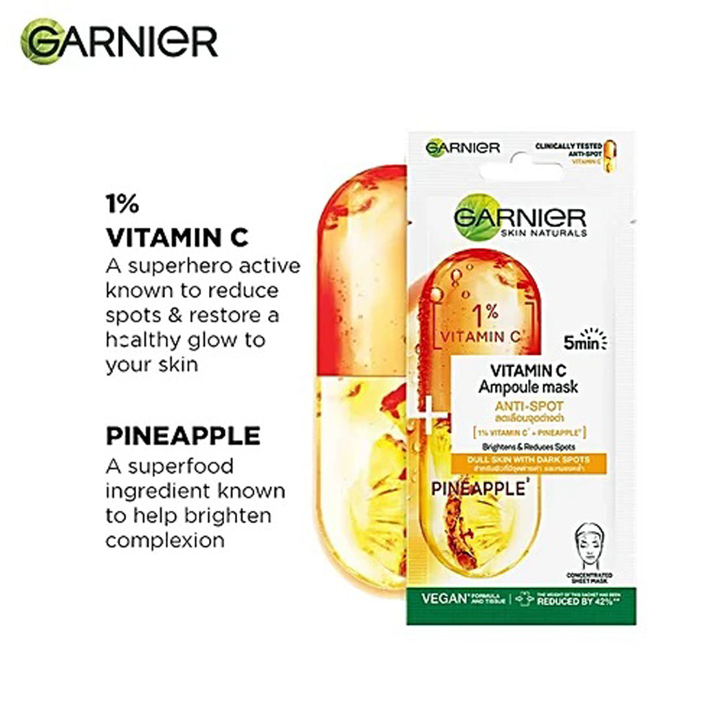 Garnier 5 Min Anti-Spot Ampoule Mask For Dull Skin 1Per Vitamin C & Pineapple 15G