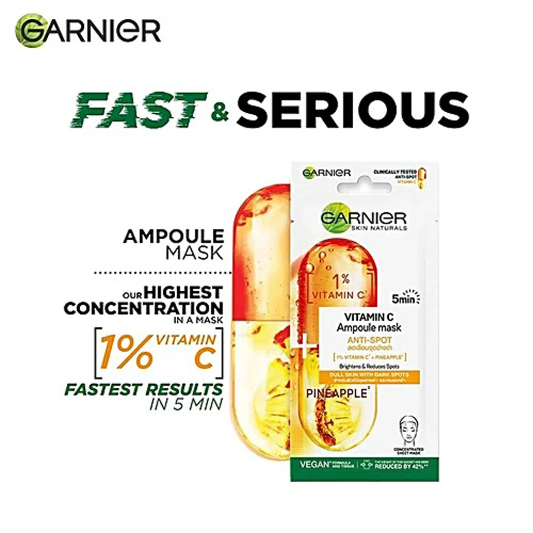 Garnier 5 Min Anti-Spot Ampoule Mask For Dull Skin 1Per Vitamin C & Pineapple 15G