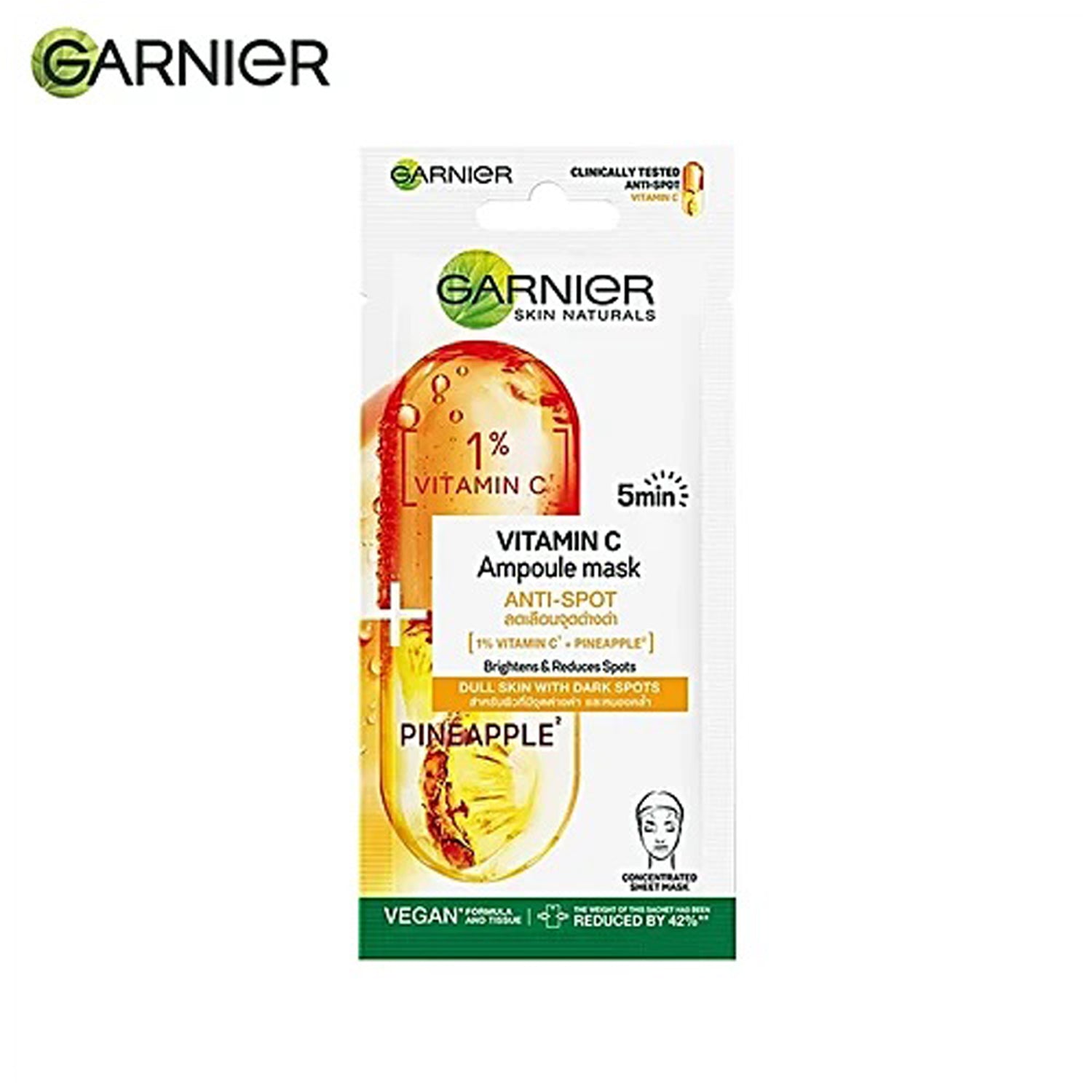 Garnier 5 Min Anti-Spot Ampoule Mask For Dull Skin 1Per Vitamin C & Pineapple 15G