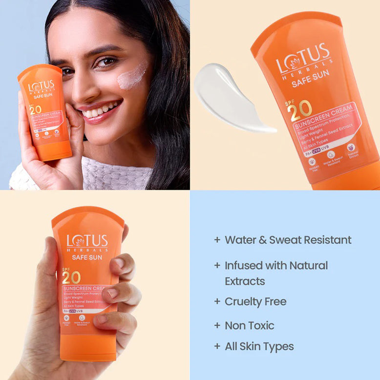Lotus Safe Sunscreen Cream Pa+ Spf 20