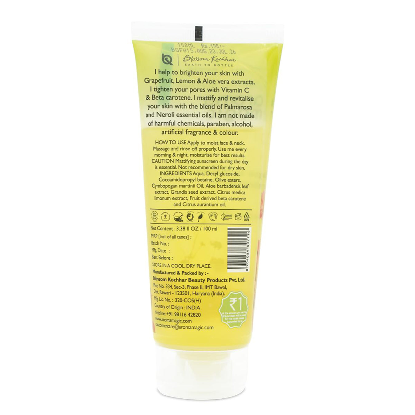 Blossom Kochar Grape Fruit Face Wash For Brightening & Pore Tightening