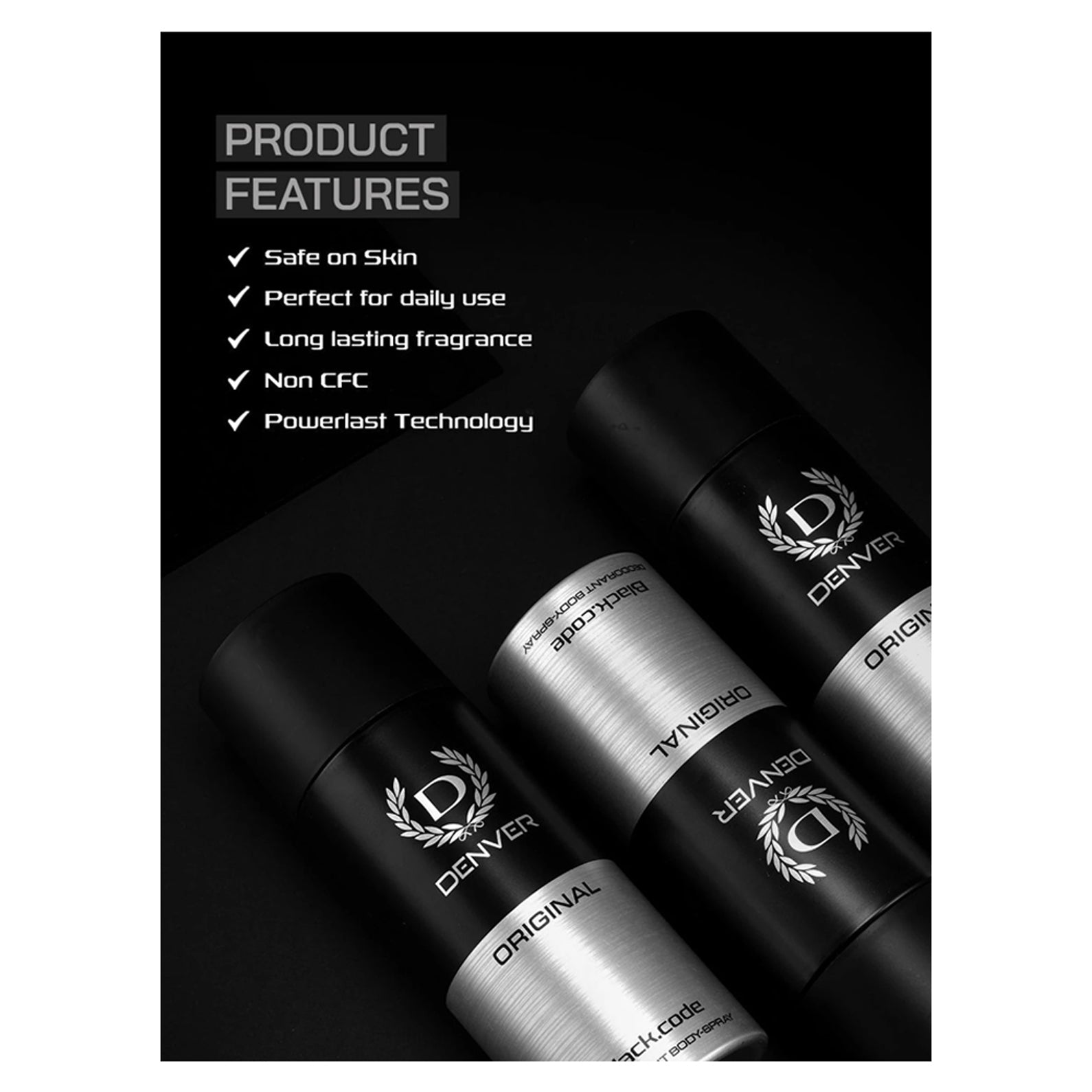 Denver Original Black Code Deodorant Body Spray 165 Ml For Men