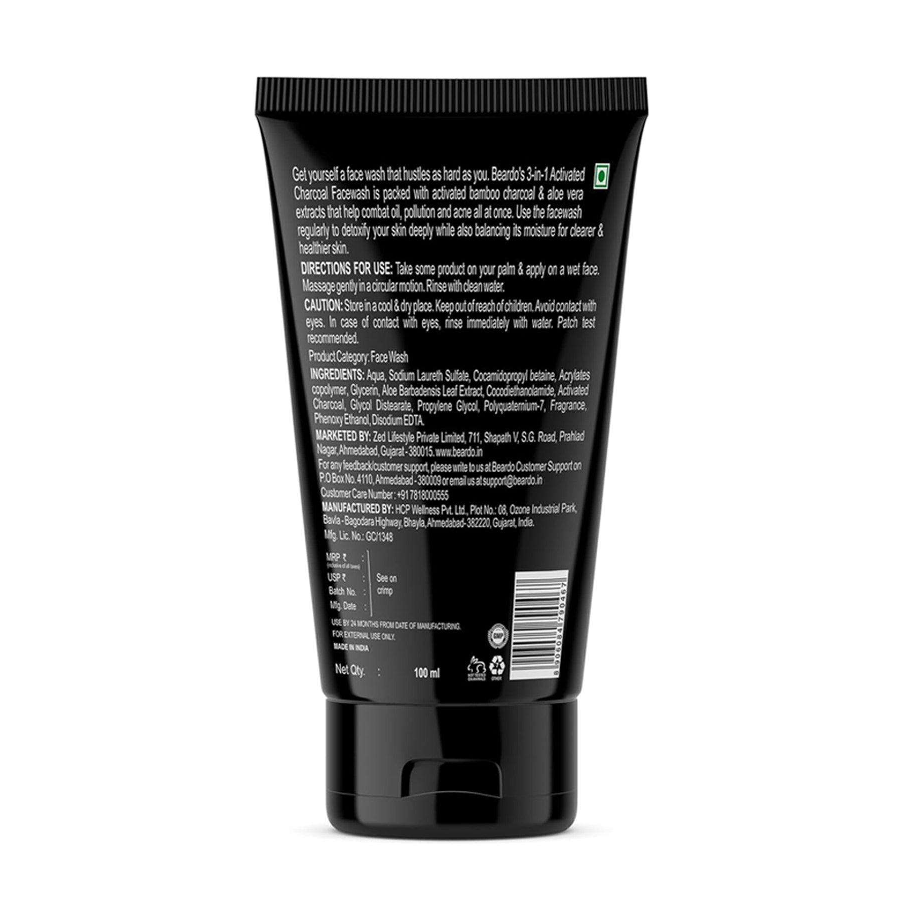 Beardo 3In1 Charcoal Face Wash 100Ml