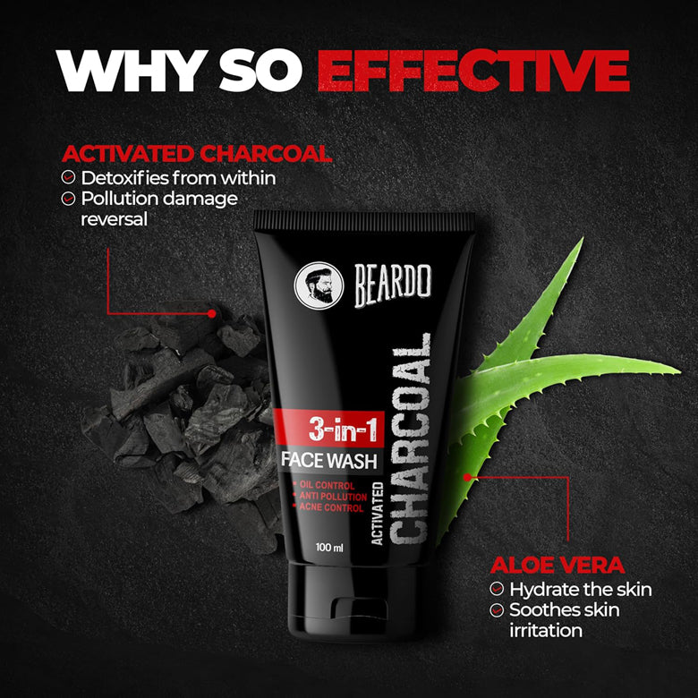 Beardo 3In1 Charcoal Face Wash 100Ml
