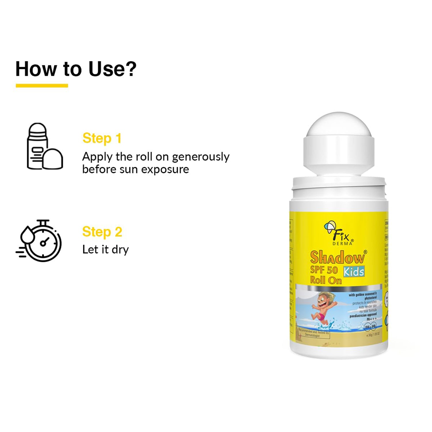 Fixderma Shadow Spf 50 Roll On Sunscreen For Kids