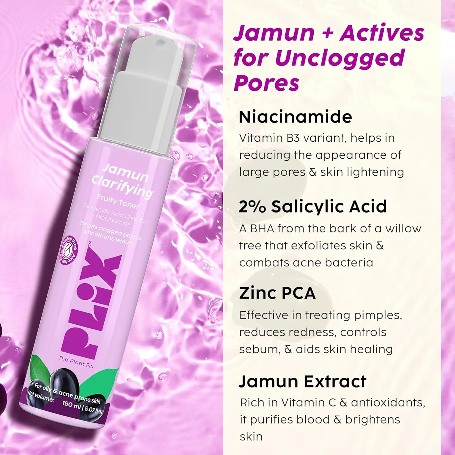Plix Jamun Clarifying Fruity Toner for Pore Refining & Reducing Acne