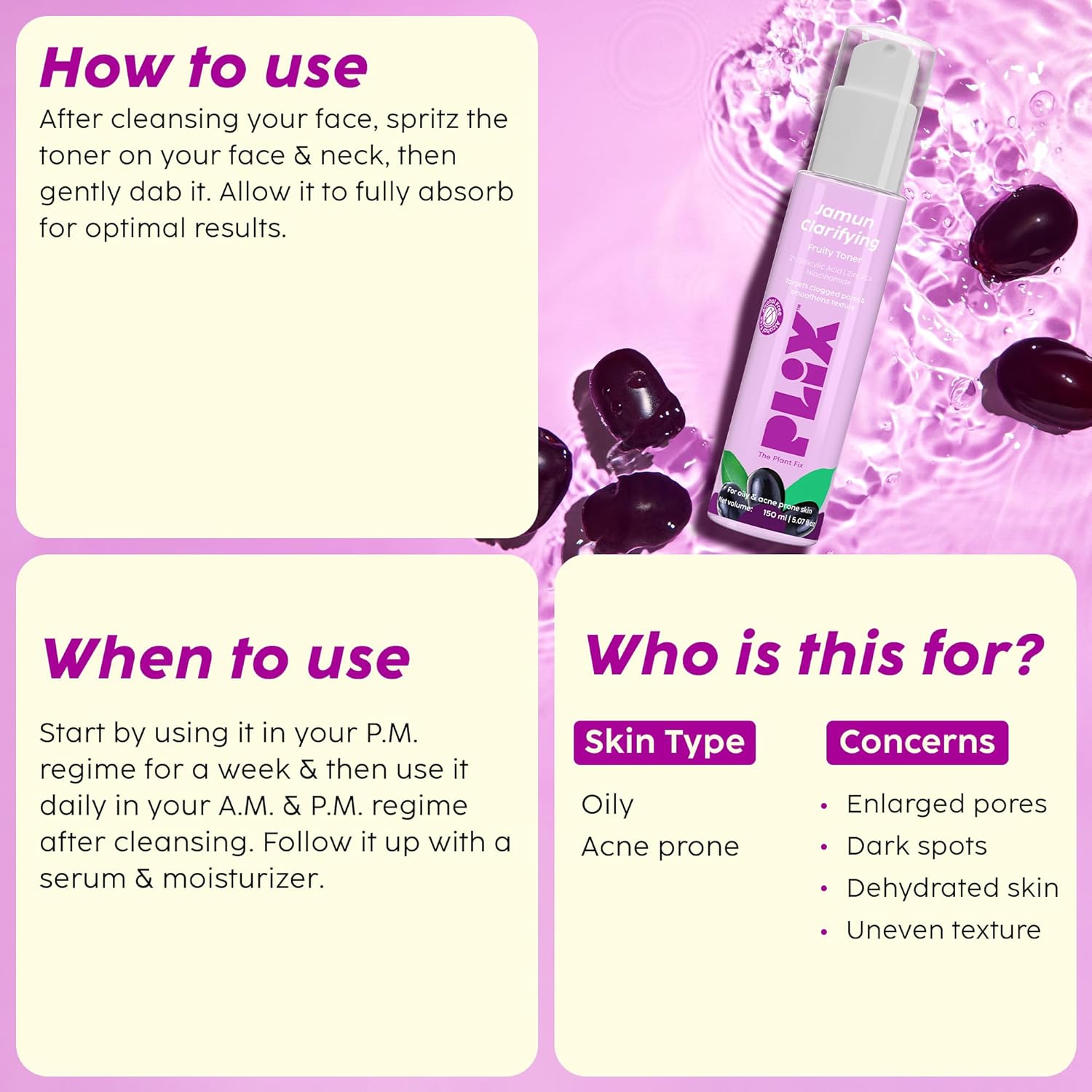 Plix Jamun Clarifying Fruity Toner for Pore Refining & Reducing Acne