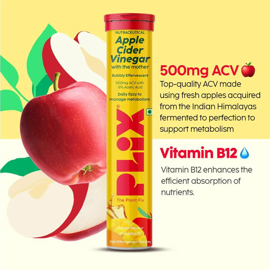 Plix Apple Cider Vinegar With The Mother Bubbly Effervescent 15Tablets