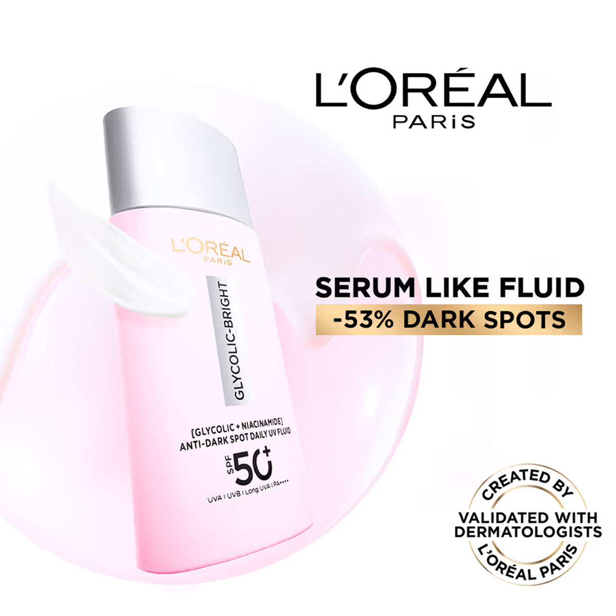 Loreal Paris Glycolic-Bright UV Fluid SPF 50+ PA++++ Anti-Dark Spot Fluid Sunscreen 50ML