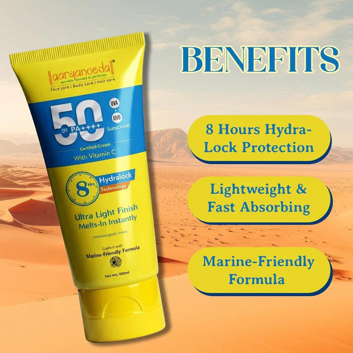 Aaryanveda Spf 50 PA+++ Sunscreen With Vitamin C and ultra light finish Texture 100 ML