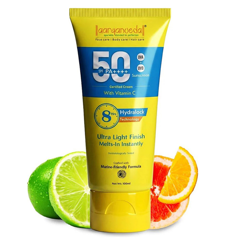 Aaryanveda Spf 50 PA+++ Sunscreen With Vitamin C and ultra light finish Texture 100 ML