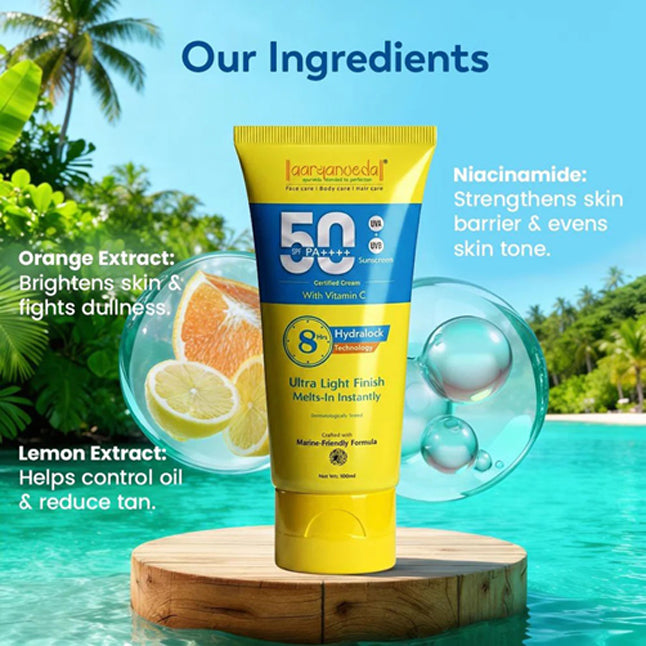 Aaryanveda Spf 50 PA+++ Sunscreen With Vitamin C and ultra light finish Texture 100 ML