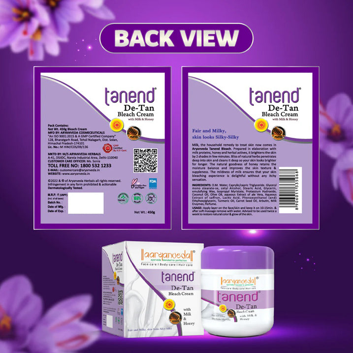 Aaryanveda Tanend De-Tan Bleach Cream With Milk & Honey