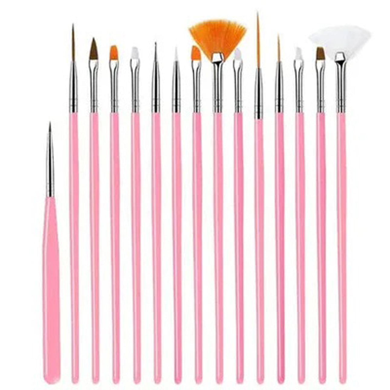 Shills Nail Art Brush Set Pink 15Pcs