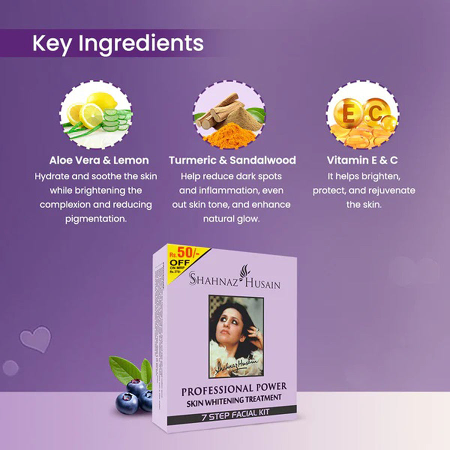 Shahnaz Husain Power Skin Whitening Treatment 7 Steps Facial Kit (48g + 15ml)
