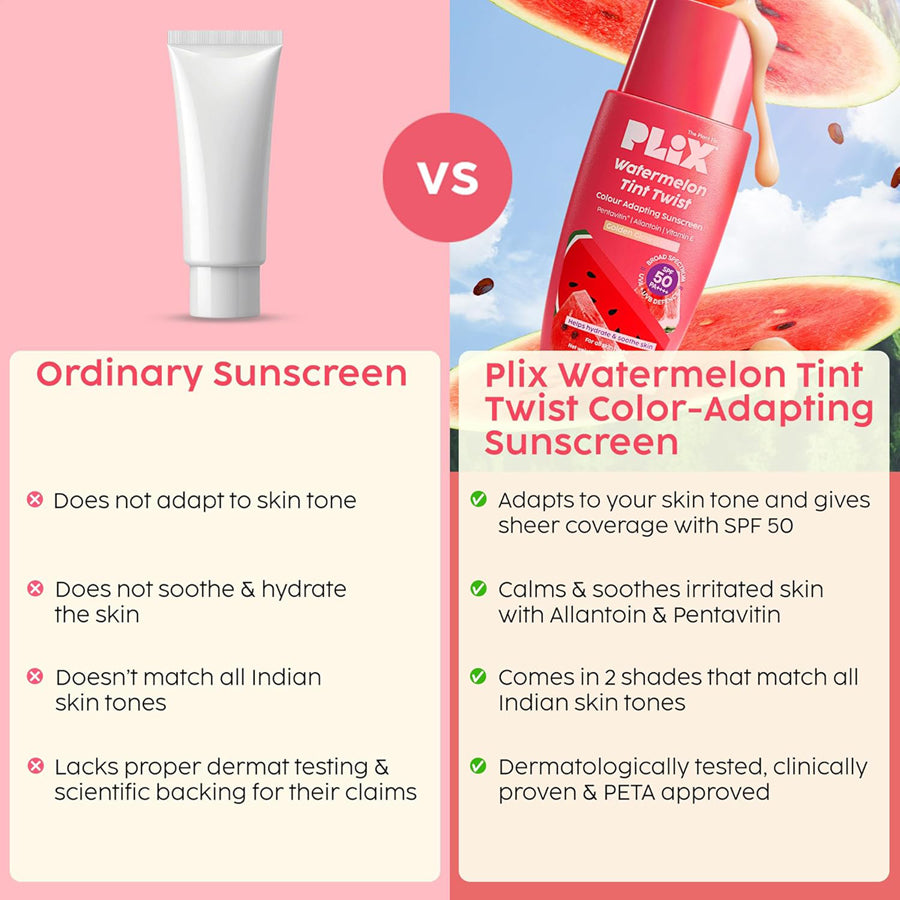 Plix Watermelon Tint Twist Colour Adapting Sunscreen SPF 50++++ 50ml