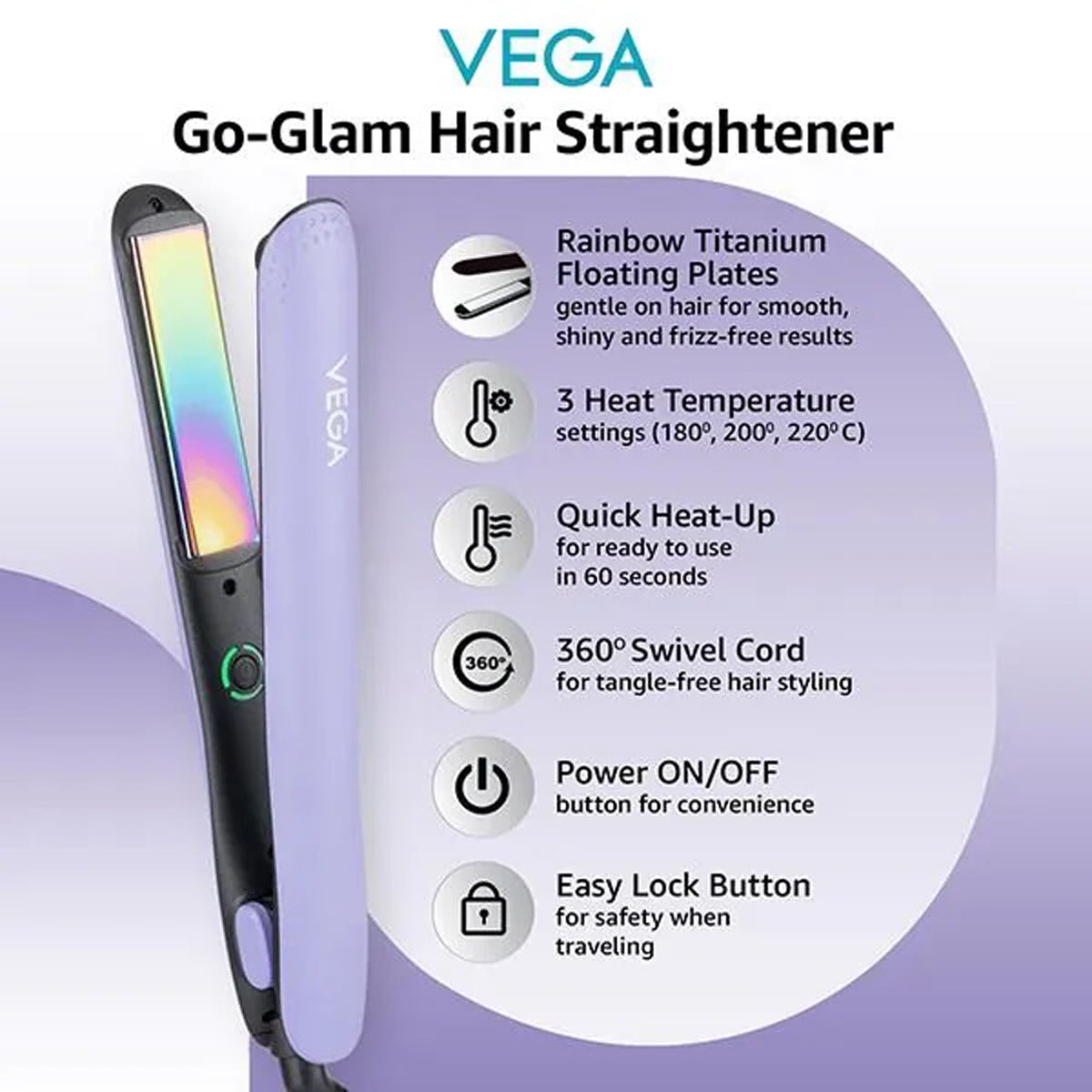 VEGA Go-Glam Hair Straightener - VHSH-39