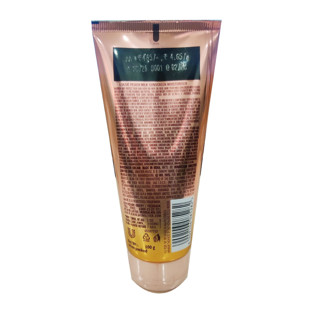 Lakme Peach MIlk 2 Per Pro Ceramide Barrier Repair Sunscreen Moisturiser Spf 50