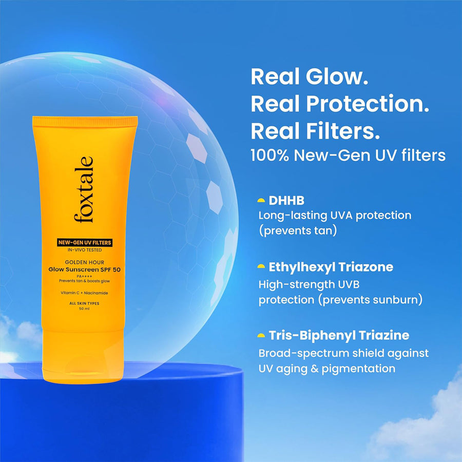 Foxtale Golden Hour SPF 50 Glow Sunscreen with Vitamin C & Niacinamide
