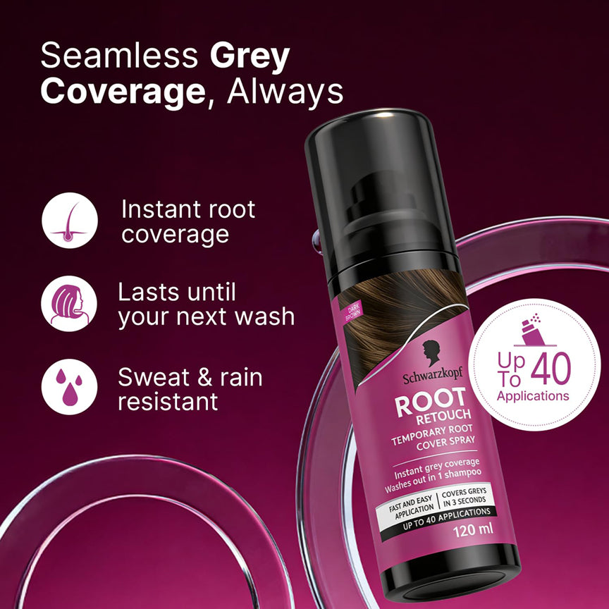 Schwarzkopf Root Retouch Temporary Root Cover Spray for Instant Grey Coverage 120ML