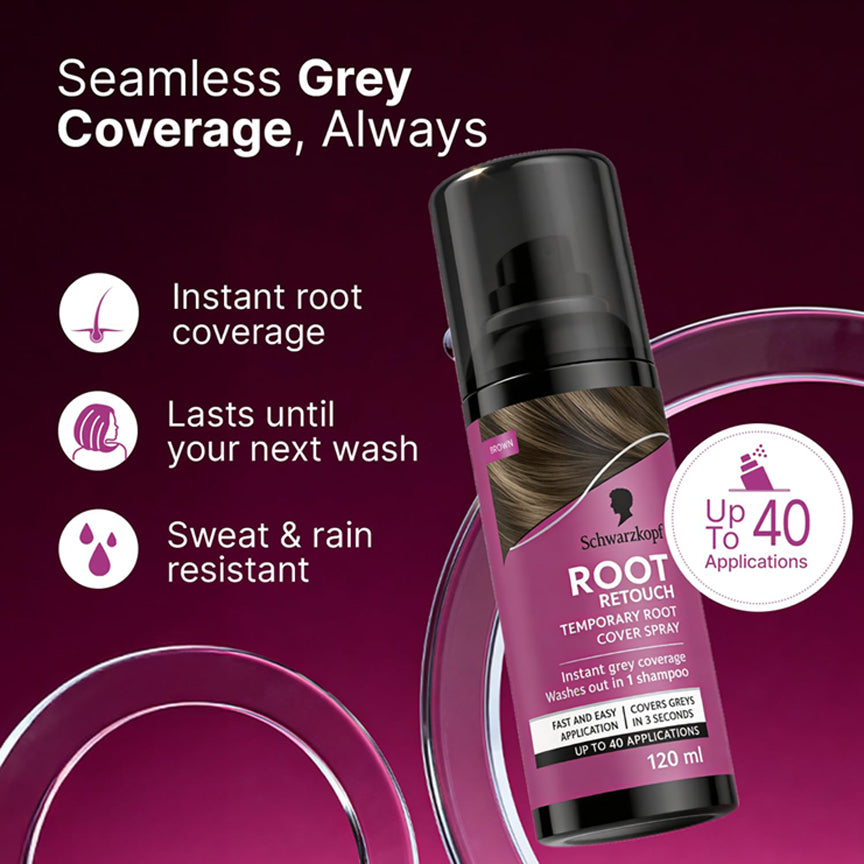 Schwarzkopf Root Retouch Temporary Root Cover Spray for Instant Grey Coverage 120ML