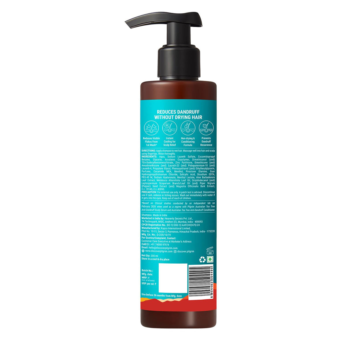 Pilgrim Tea Tree Non-Drying Anti-Dandruff Shampoo Cool Menthol