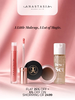 Anastasia Beverly Hills Festive Sale offer banner, flat 25% off, plus an extra 5% off when you spend ₹2,499 or more on the brand